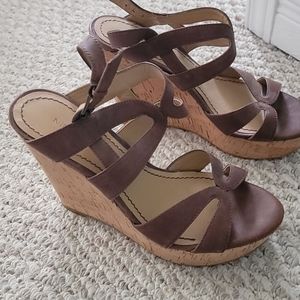 Nine west brown leather wedges